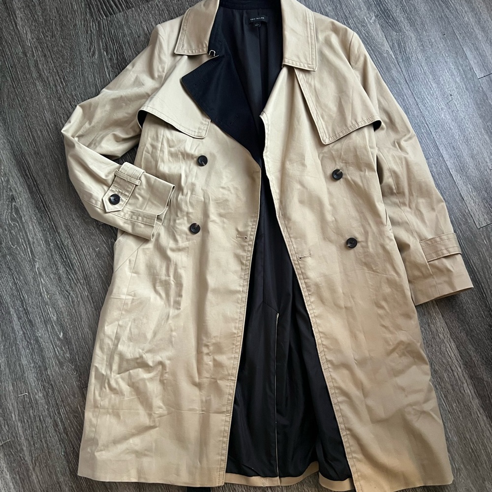 Ann Taylor Black Contrast Trench Coat